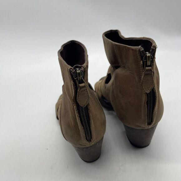 Womens Franco Sarto Suede Booties Rocker Cut Out Peep‎ Toe Zip Brown 9.5 M - Picture 3 of 8